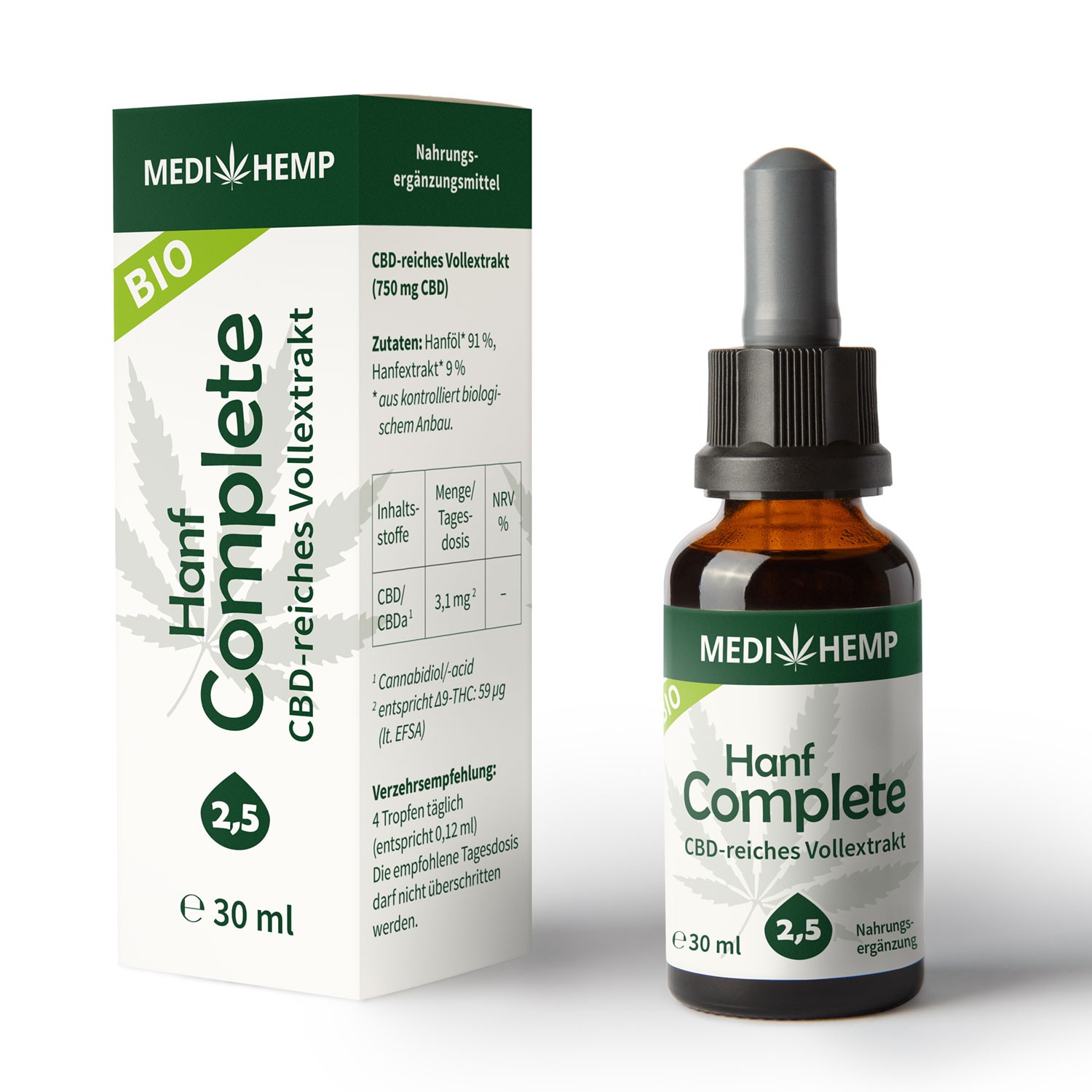 Medihemp Bio Hanf Complete Öl - 2,5 % - 30 ml - 750 mg CBD Aromaöl