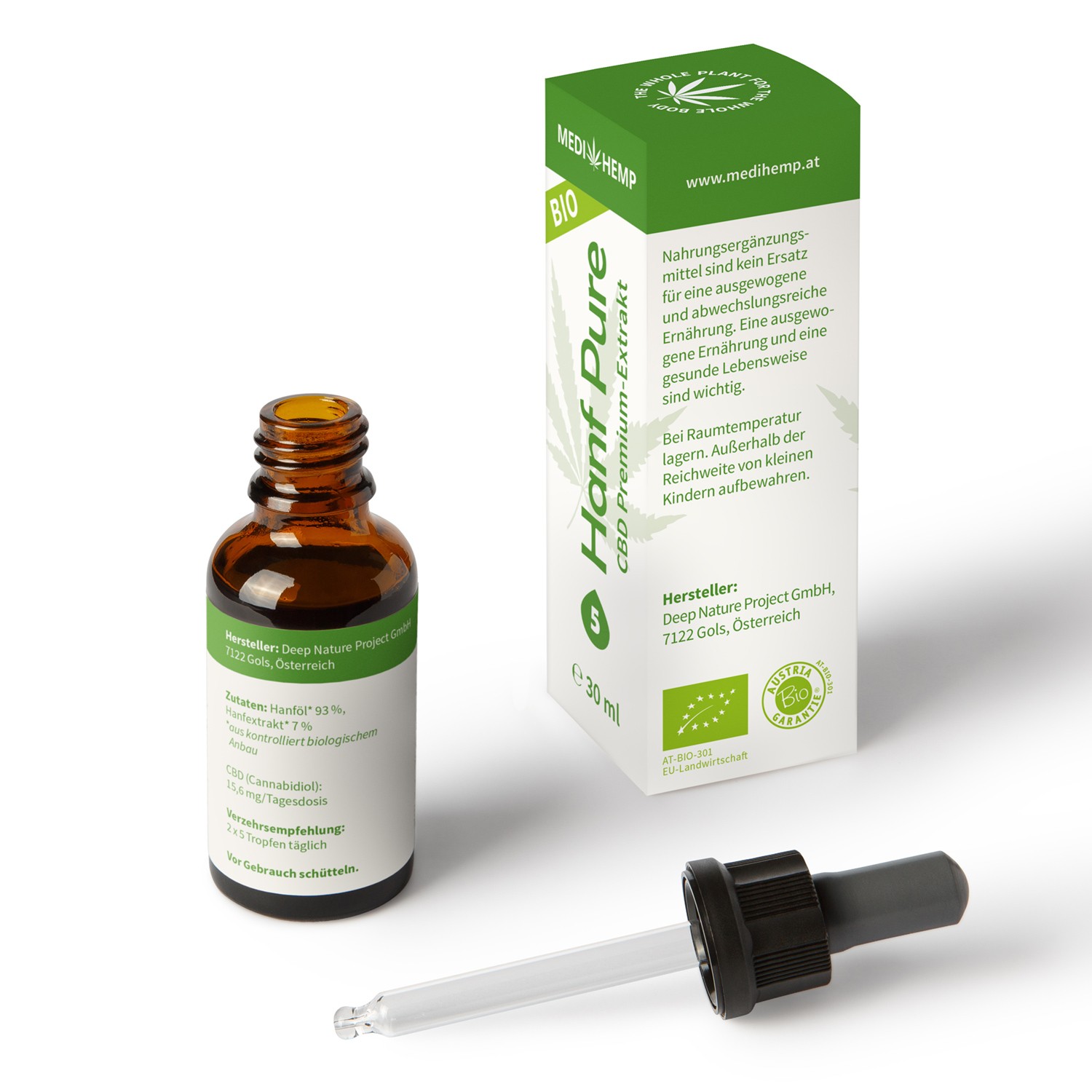 Medihemp Bio Hanf Pure Öl - 5 % -  30ml - 1500 mg CBD Aromaöl